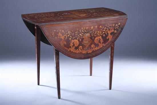 Appraisal: DUTCH NEOCLASSICAL MARQUETRY INLAID WALNUT DROP-LEAF TEA TABLE th Century