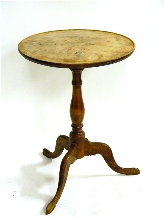 Appraisal: Candlestand figured maple round scrubbed finish top slipper foot some