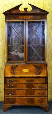 Appraisal: CHIPPENDALE INLAID DROP-FRONT SECRETARYBeautiful English Chippendale-style drop-front secretaire with pull