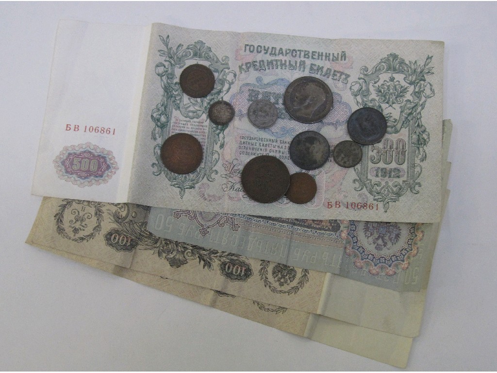 Appraisal: Box of coins and banknotes