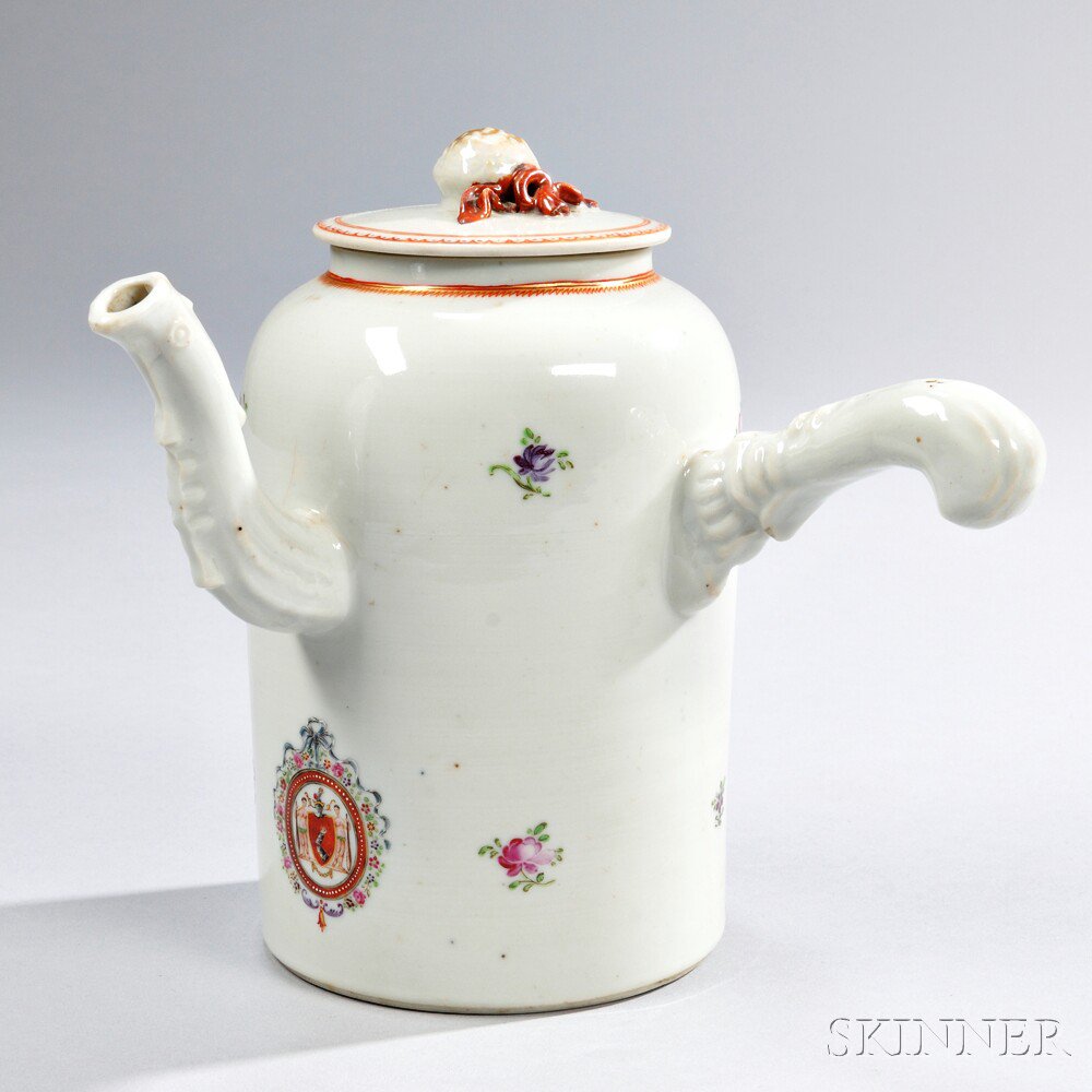 Appraisal: Chinese Export Porcelain Armorial-decorated Chocolate Pot and Cover th century