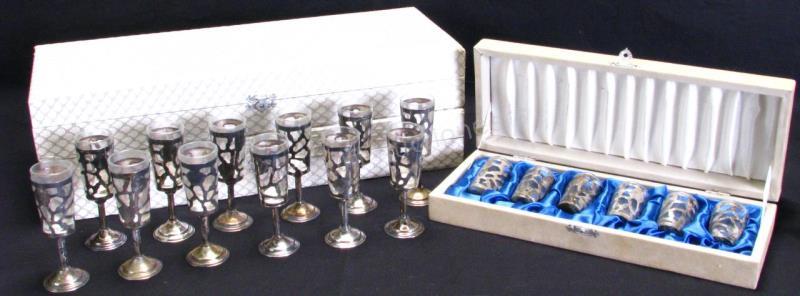 Appraisal: Three Sets of Sterling Trimmed Shot Glasses two cased sets