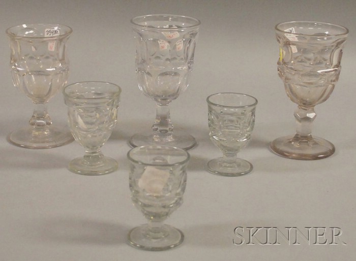 Appraisal: Six Pieces of Colorless Pressed Ashburnton Pattern Glass Stemware