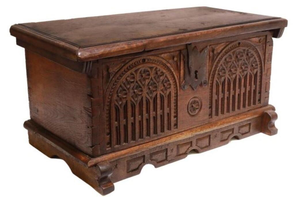 Appraisal: Gothic Revival carved coffer box th c rectangular case with