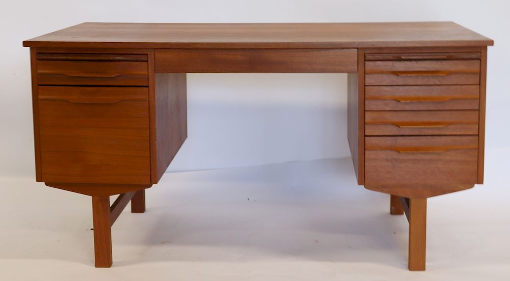 Appraisal: MIDCENTURY Danish Modern Teak Desk Nice original patina with writing