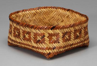 Appraisal: Cherokee double-woven basket river cane probably walnut or bloodroot dyes