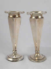 Appraisal: A pair of silver tapered recurved hexagonal vases Birmingham ht