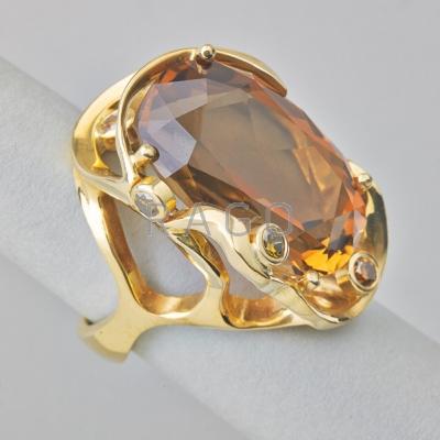 Appraisal: LARGE TOURMALINE AND COGNAC DIAMOND K GOLD RING Oval faceted