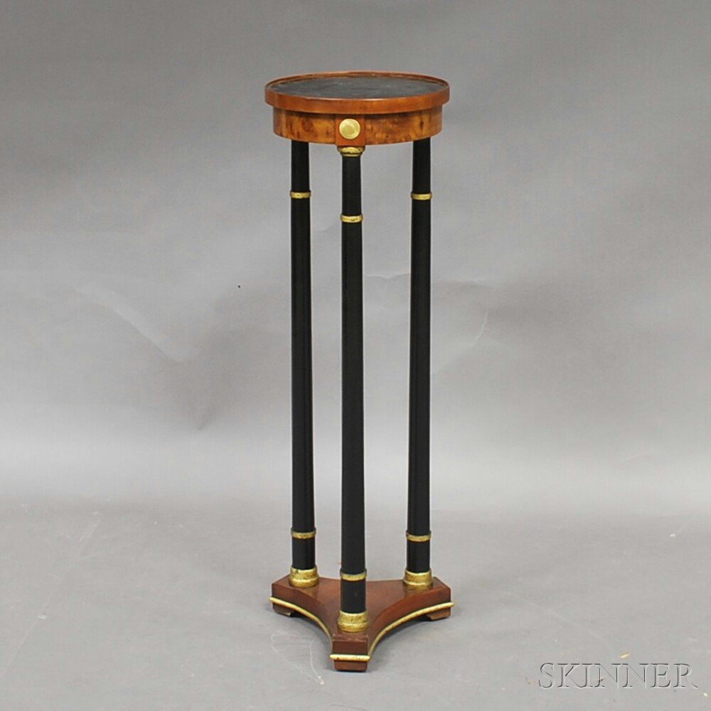 Appraisal: French Empire-style Ebonized and Burl Veneer Stand the round top