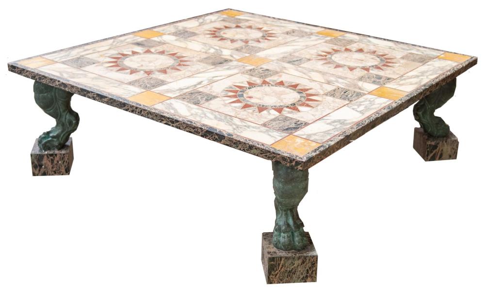 Appraisal: ITALIAN SPECIMEN MARBLE BRONZE TABLE inches square inches high Condition