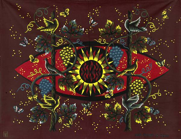 Appraisal: A French printed cotton wall hanging Le Soleil et al