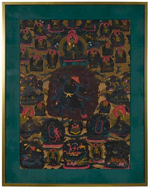 Appraisal: Tibetan Thanka of Mahakala probably th century oil on fabric