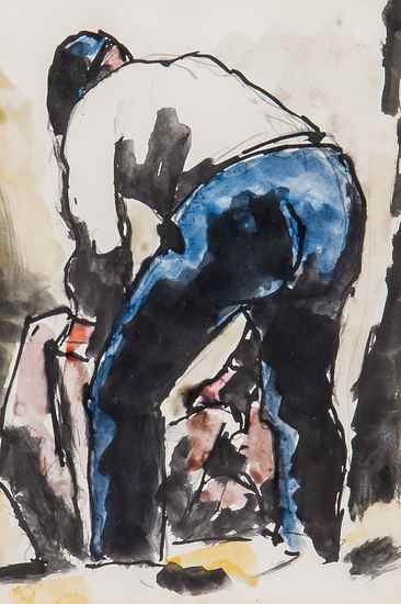 Appraisal: Josef Herman - studies of workmen watercolours over pencil v