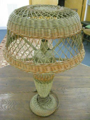 Appraisal: Antique Wicker Lamp natural finish matching shade tall all original