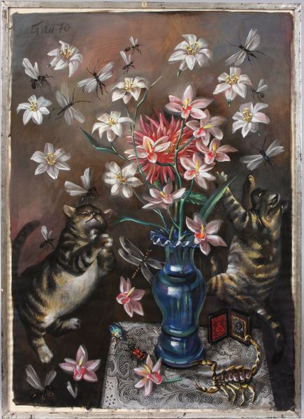 Appraisal: Enrique Grau Columbian - cat and butterflies w c x