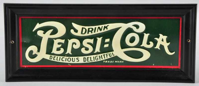 Appraisal: Embossed Tin Pepsi-Cola Horizontal Sign Description Later frame Condition Excellent