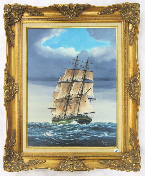 Appraisal: CAPTAIN LARS OIL ON CANVAS Oregon th century Tall ship