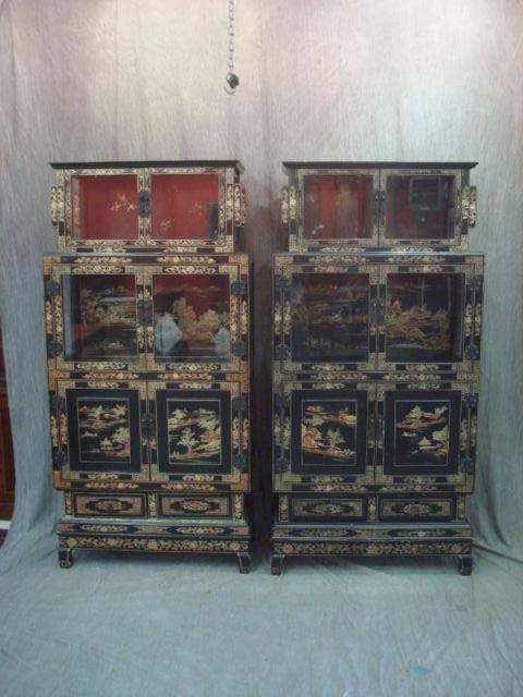 Appraisal: Pair of Asian Chinoiserie Decorated Cabinets on Stands From a