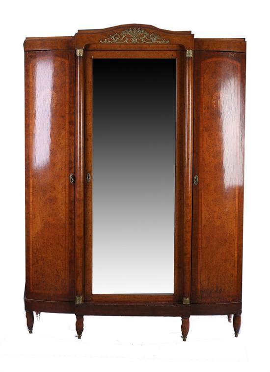 Appraisal: FRENCH EMPIRE INLAID WALNUT ARMOIRE th century with mirrored center