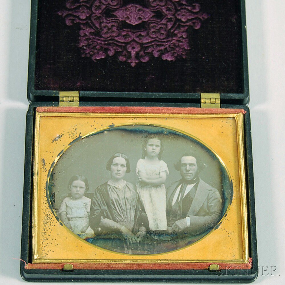 Appraisal: Quarter-plate Daguerreotype Portrait of a Young Family depicting a father