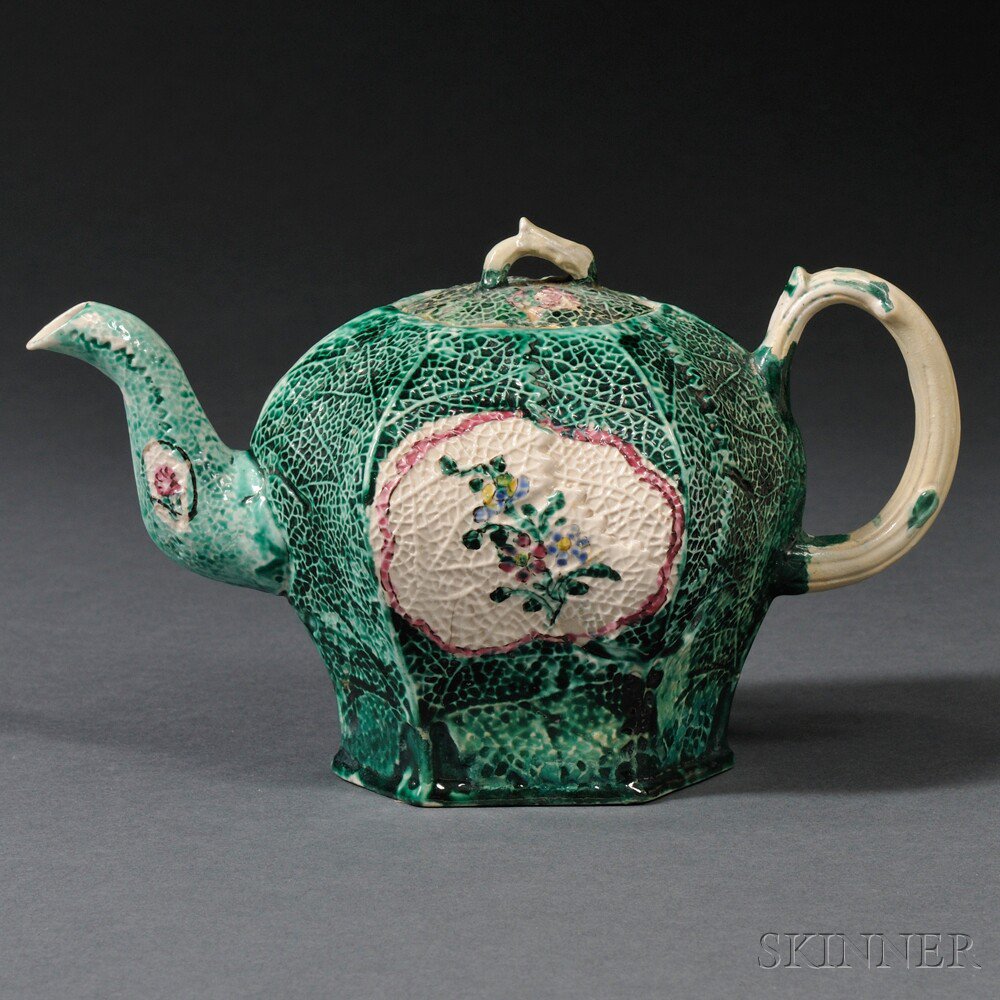 Appraisal: Staffordshire Salt-glazed Stoneware Cabbage-molded Teapot and Cover England c naturalistically