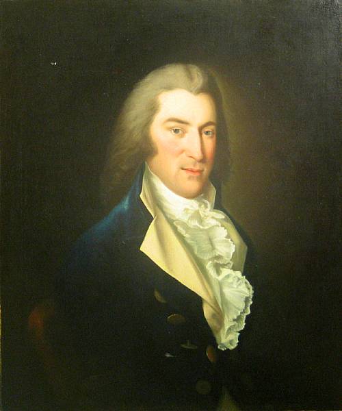 Appraisal: American School Portrait of a gentleman in a blue jacket