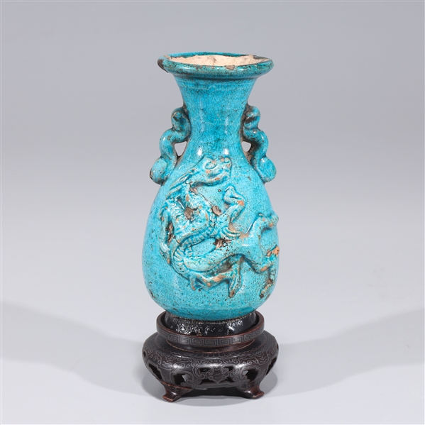 Appraisal: Antique Chinese probably Ming dynasty molded ceramic blue dragon vase