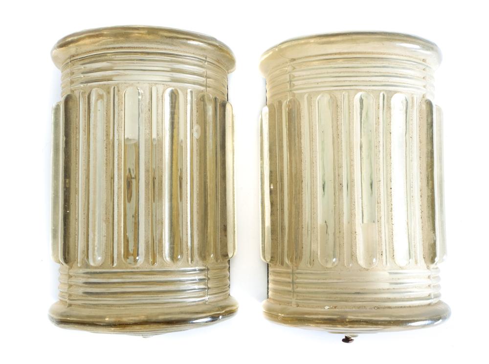 Appraisal: PAIR ART DECO STYLE GLASS DEMILUNE WALL LANTERNSPair of Art