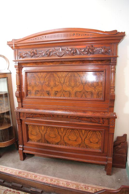 Appraisal: VICTORIAN HIGH BACK BED Walnut and burlwood veneer headboard with