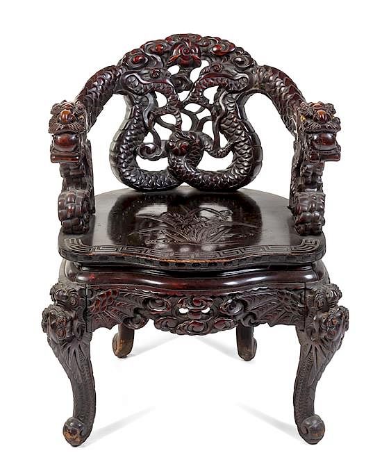 Appraisal: A Japanese Carved Armchair Height inches A Japanese Carved Armchair