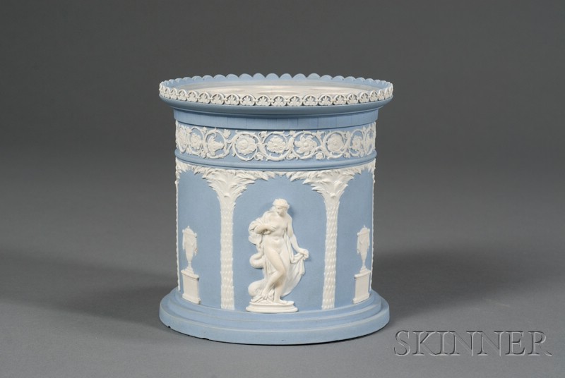 Appraisal: Wedgwood Solid Pale Blue Jasper Bough Pot and Cover England