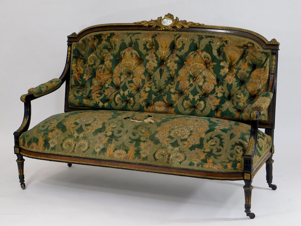 Appraisal: French Napoleon III Ebonized Bronze Mount Settee France th Century