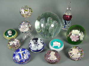 Appraisal: Collection of paperweights including a large dump paperweight with five