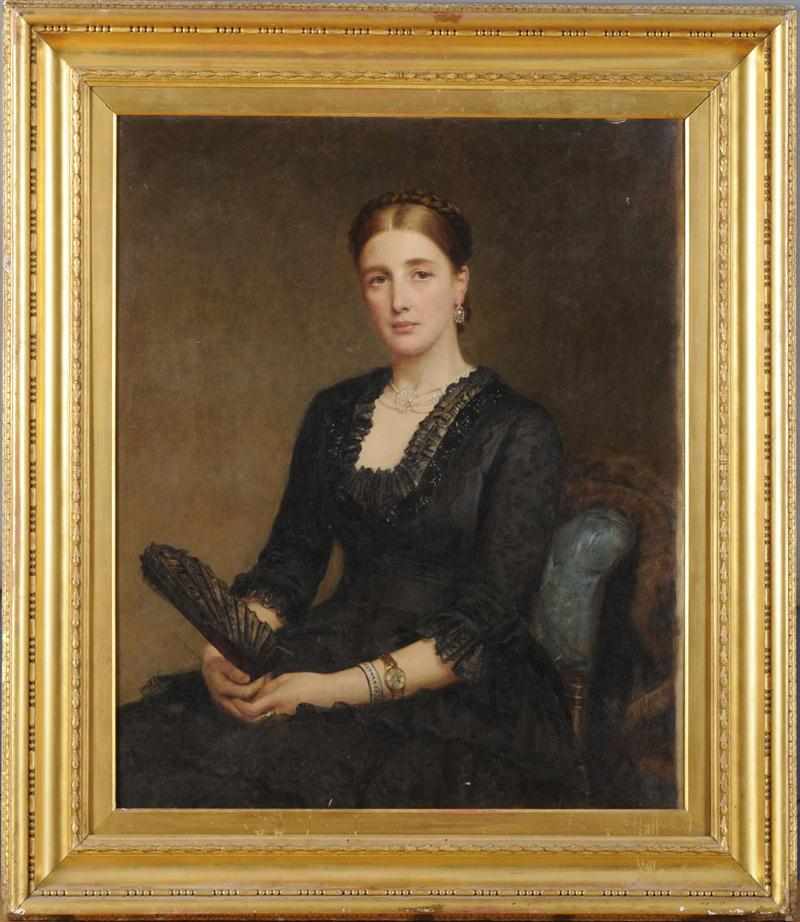 Appraisal: EDWIN LONG - PORTRAIT OF A LADY WITH FAN Oil