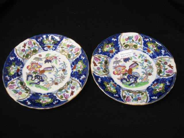 Appraisal: Pair of Masons Ironstone Plates peacock foliage gold trim ''