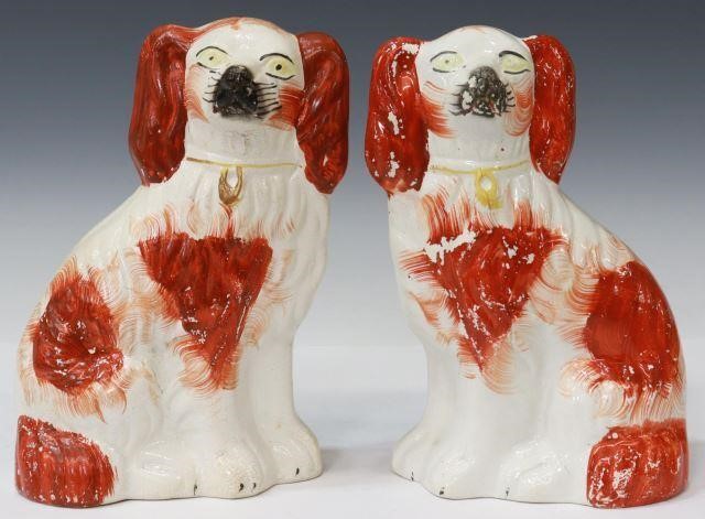 Appraisal: pair English Staffordshire mantel dogs th c seated spaniels with