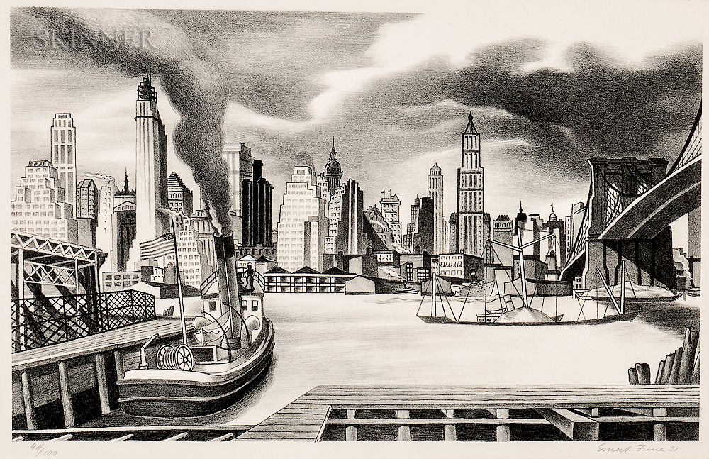 Appraisal: Ernest Fiene American - Waterfront Manhattan Ernest Fiene American -