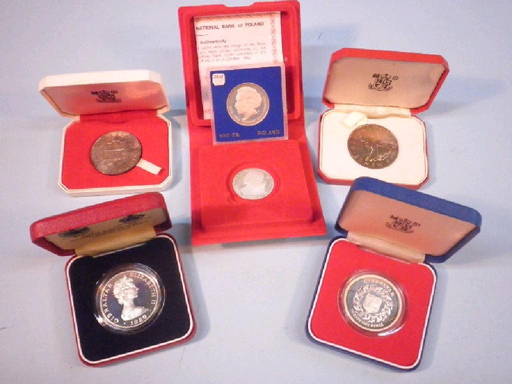 Appraisal: Gibraltar one crown proof and three others Poland Zloty proof