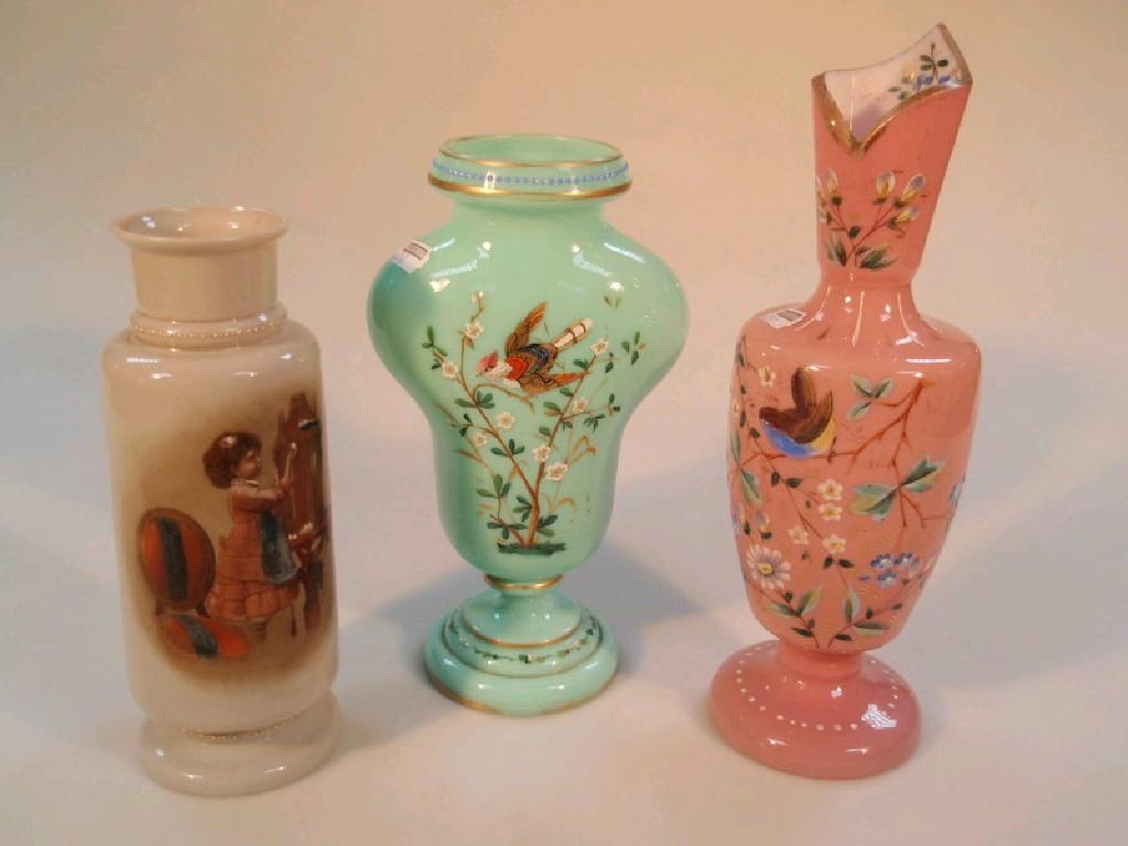 Appraisal: A late thC opaque glass vase painted with a young