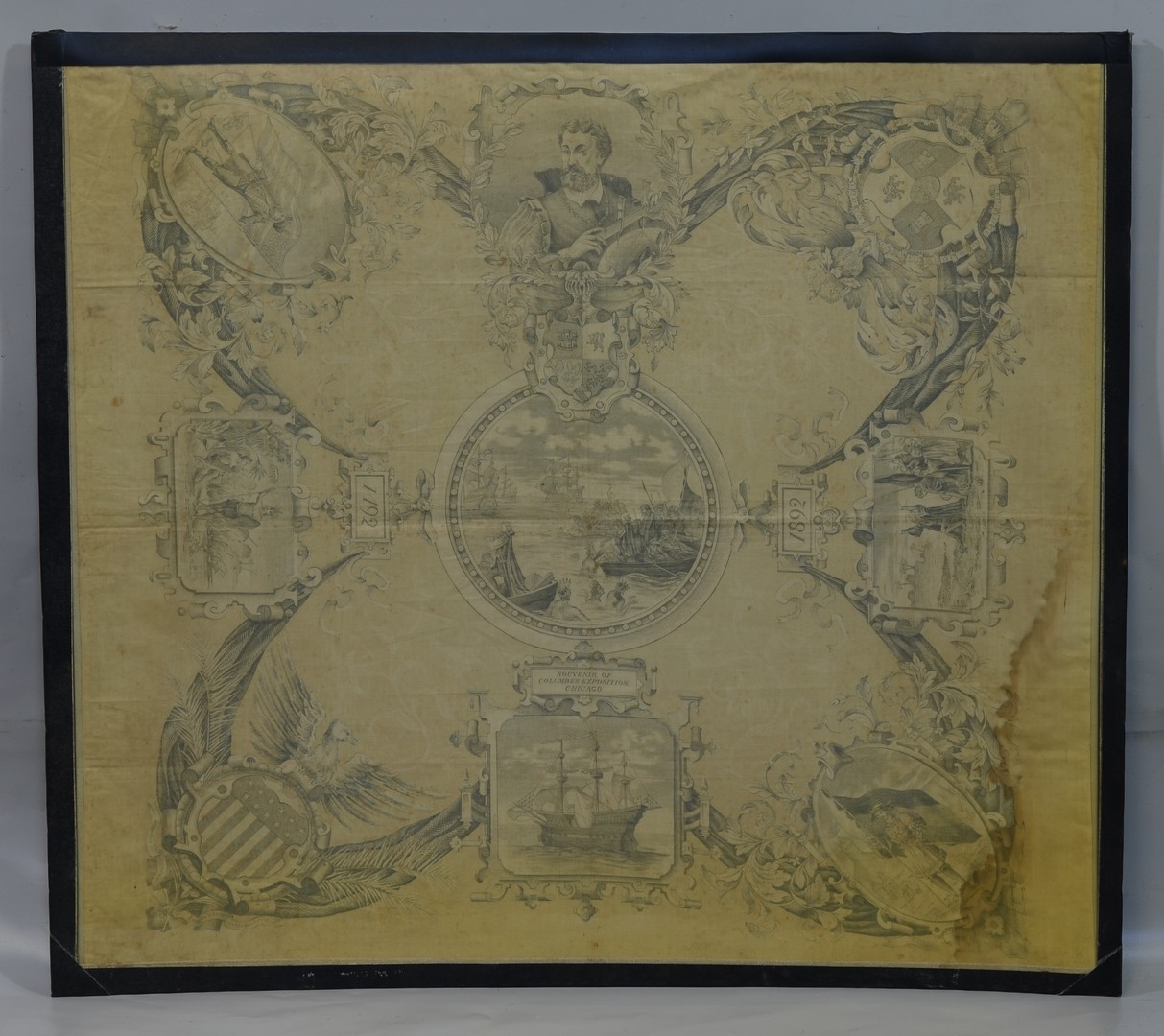 Appraisal: Columbus Exposition Chicago Souvenir Silk Scarf x - sight discoloration