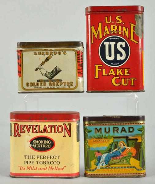 Appraisal: Lot of Pocket Tobacco Tins Description Includes US Marines Murad