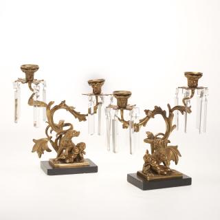 Appraisal: Pr Louis XV style gilt bronze crystal candelabra Pr Louis