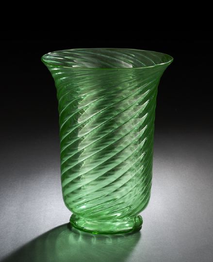 Appraisal: Steuben Pomona Green Spiral-Ribbed Glass Vase first quarter th century