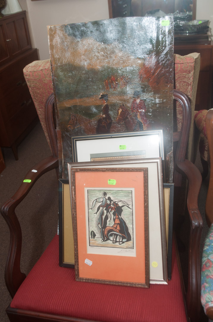 Appraisal: assorted artworks including framed prints etchings woodblocks and two unframed