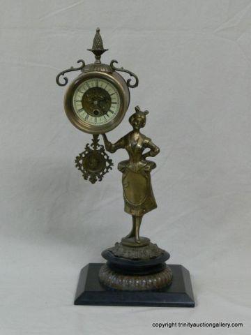 Appraisal: Vintage Brass Marble Base Key Wind Clock - Solid brass