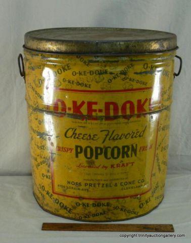 Appraisal: Antique Large Popcorn Tin O-ke-doke tall x across