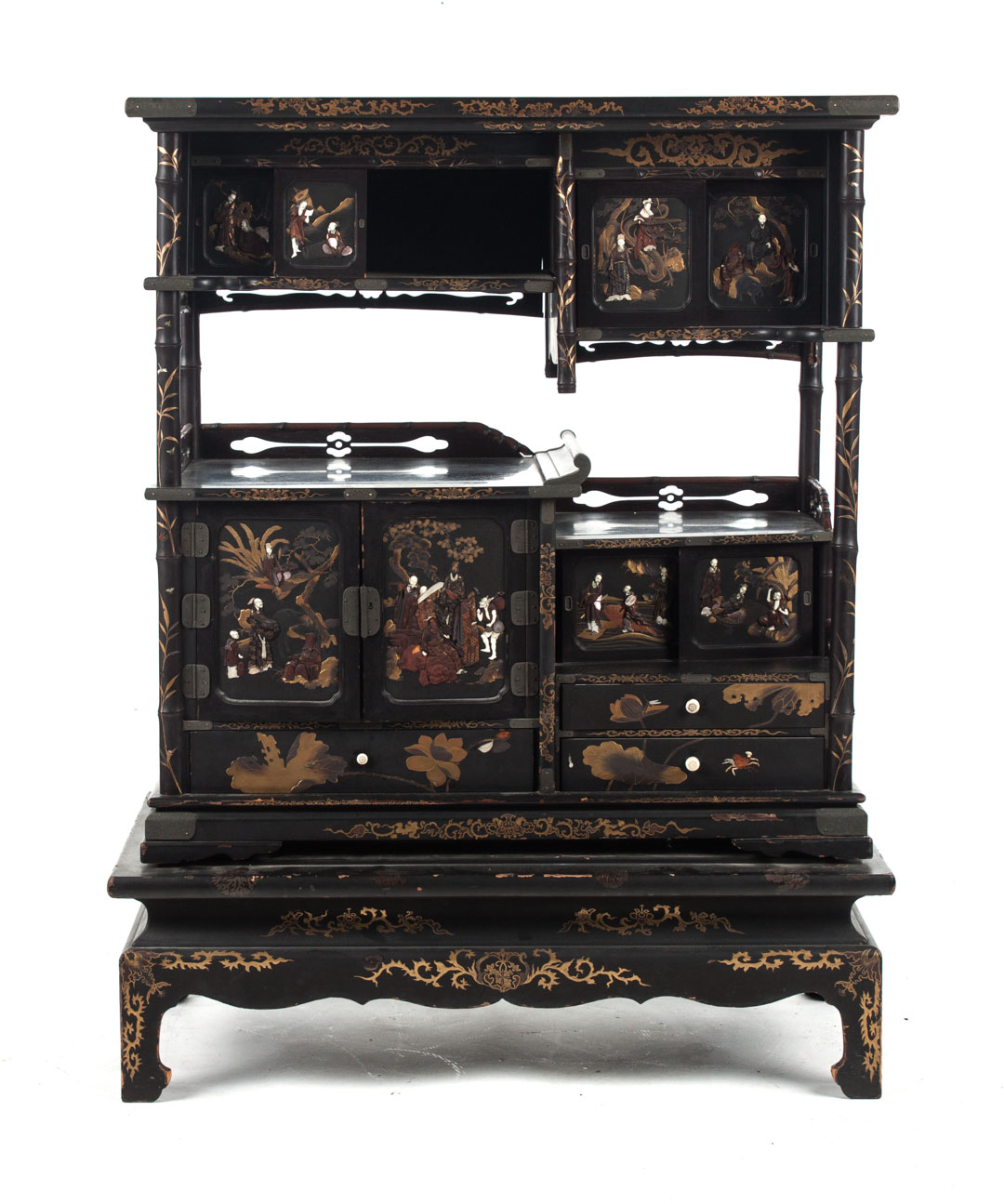 Appraisal: Japanese lacquer and inlaid wood curio cabinet late th century