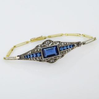 Appraisal: Art Deco Sapphire Diamond Karat Yellow Gold and Sterling Silver