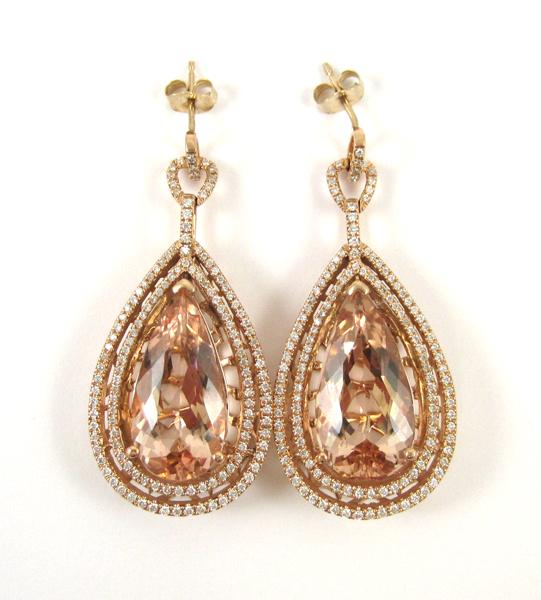 Appraisal: PAIR OF MORGANITE AND DIAMOND EARRINGS with AGI appraisal Each