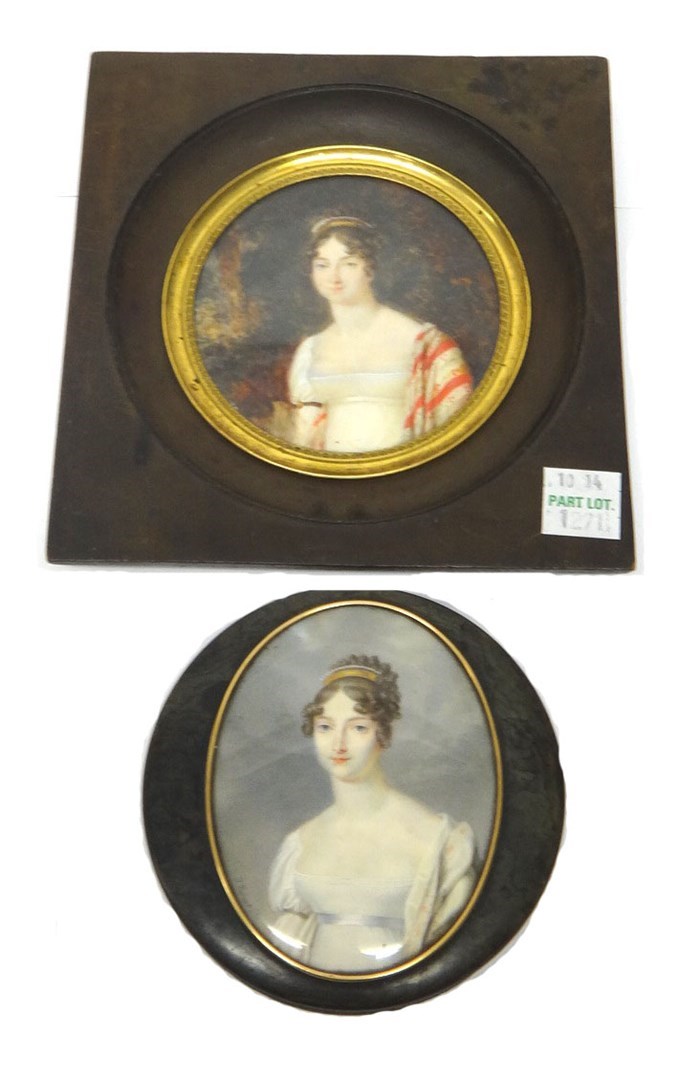 Appraisal: A circular tortoiseshell box with a French portrait miniature the